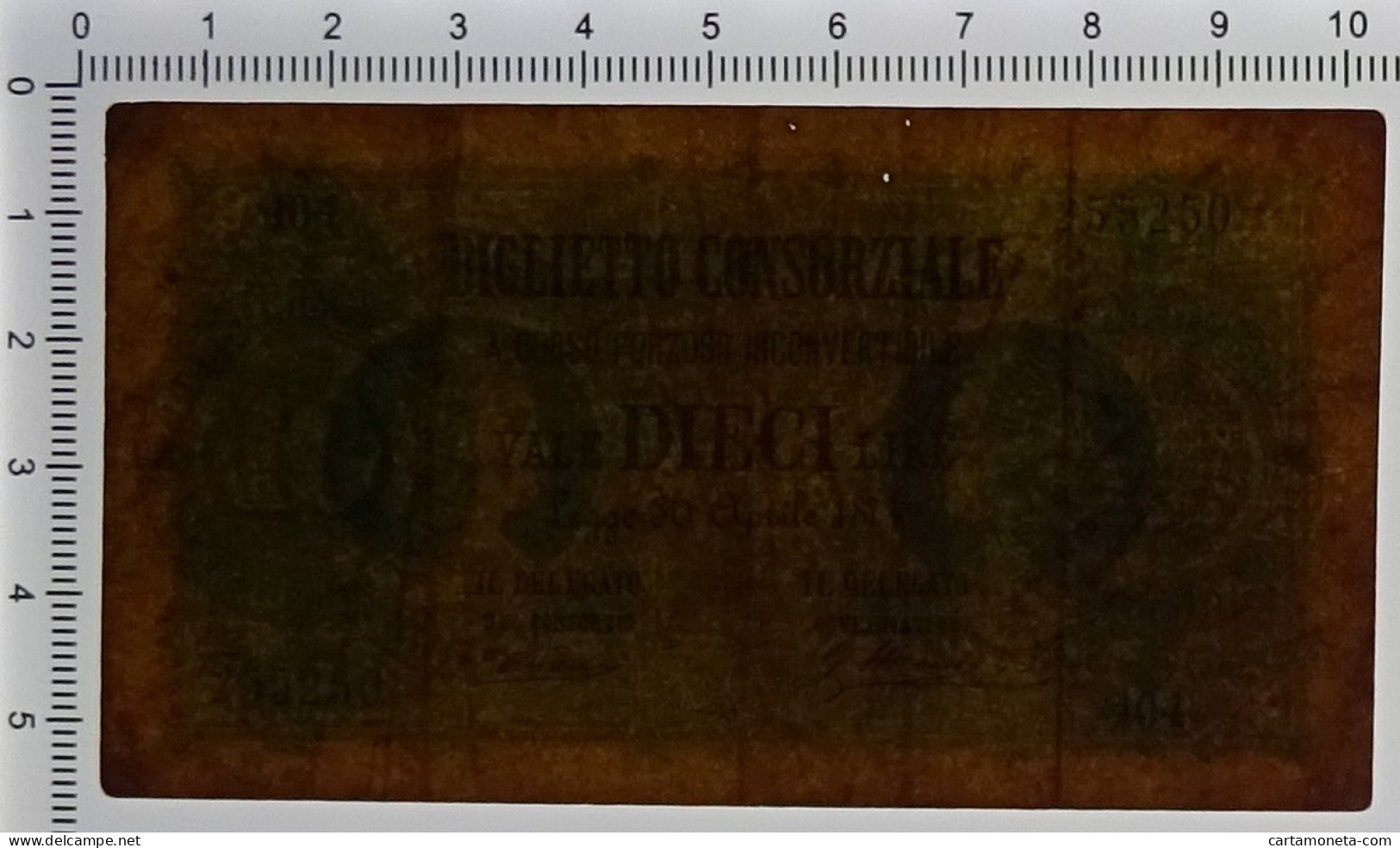 10 LIRE FALSO D'EPOCA BIGLIETTO CONSORZIALE REGNO D'ITALIA 30/04/1874 BB - [ 8] Fictifs & Specimens