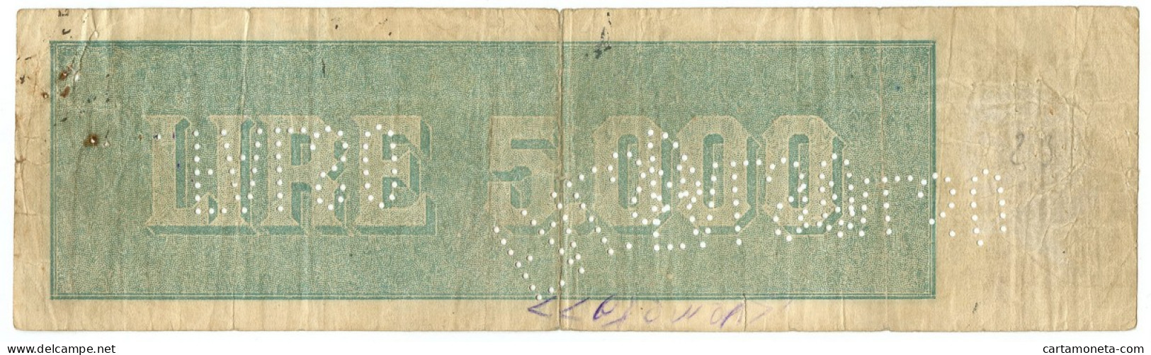 5000 LIRE FALSO D'EPOCA TITOLO PROVVISORIO TESTINA LUOGOTENENZA UMBERTO 1945 MB+ - [ 8] Fictifs & Specimens