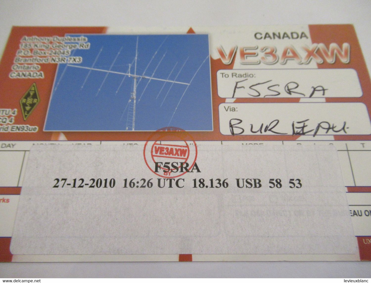 Carte  Radio Amateur Ancienne/ QSL/ CANADA / Ontario / Brantford /2010      CRA33 - Other & Unclassified