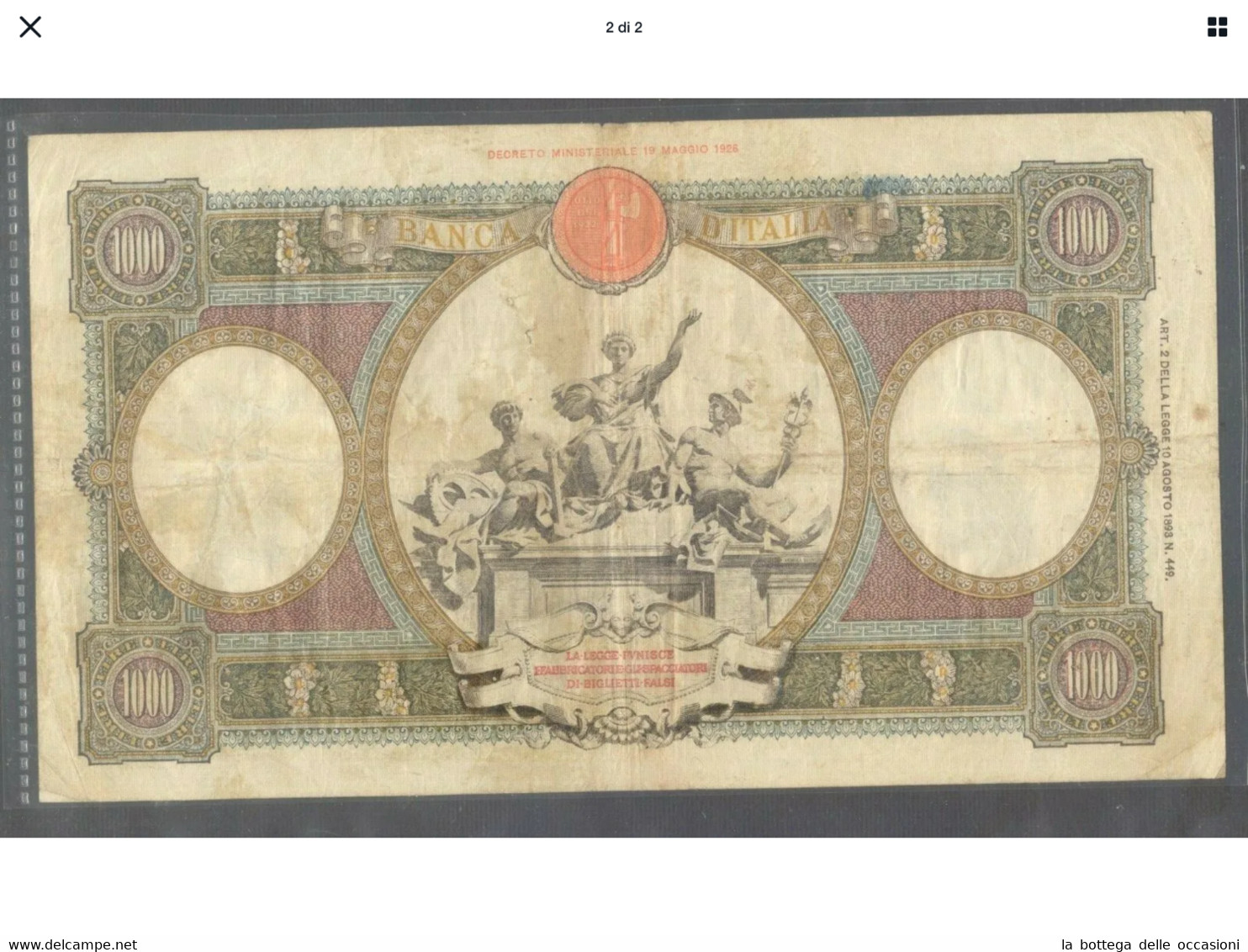 Italia Regno Banconota Da 1000  Lire Vittorio Emanuele III Decreto   16/7/1940 Rara Ottima Conservazione - 1000 Liras