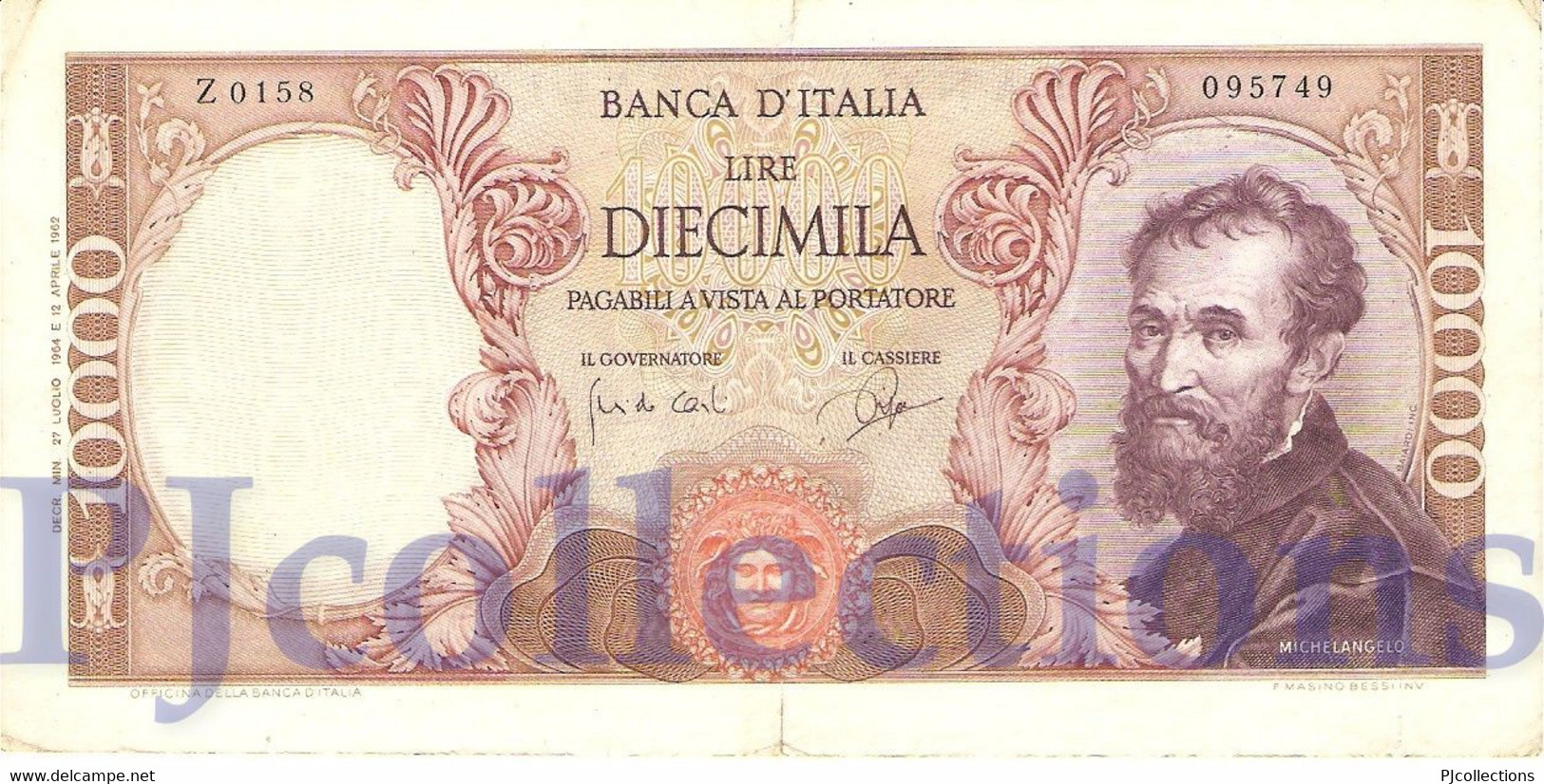 ITALIA - ITALY 10000 LIRE 27/07/1964 PICK 97b VF - 10.000 Lire