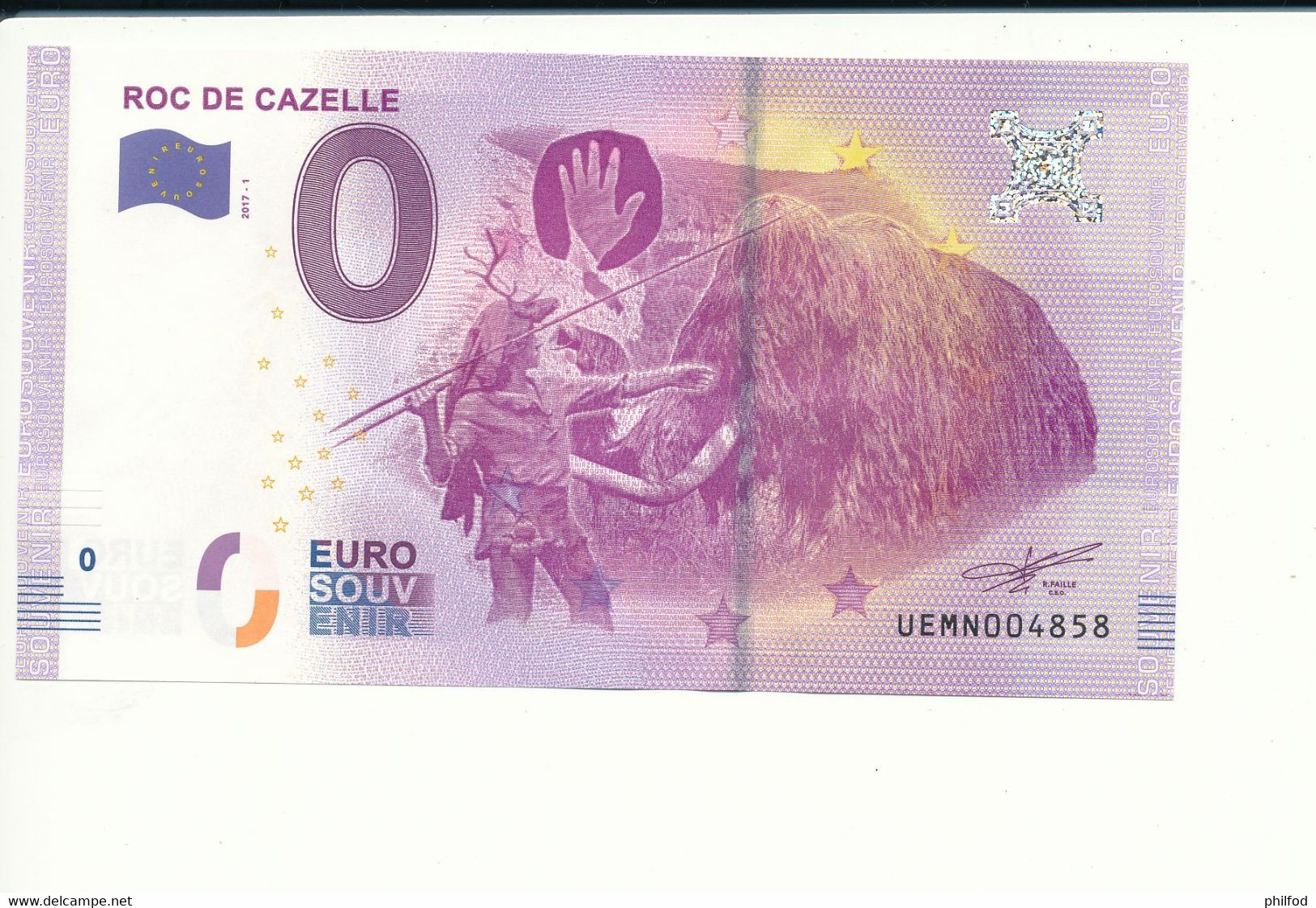 Billet Souvenir - 0 Euro - UEMN - 2017-1 - ROC DE CAZELLE -  N°  4858 - Alla Rinfusa - Banconote