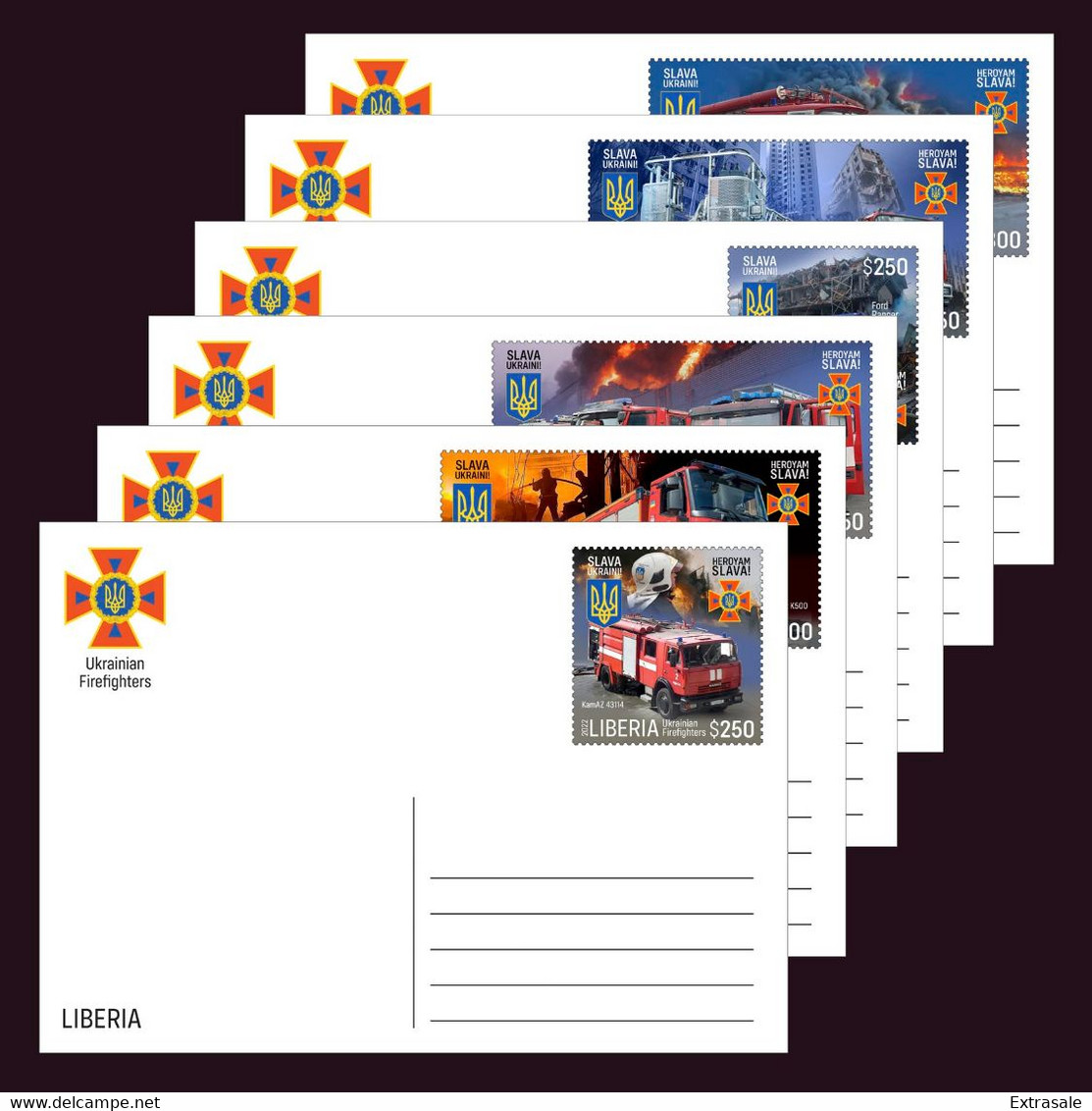 Liberia 2022 Stationery Cards MNH Heroic Firefighters Of Ukraine Fire Engines Collection Set 6 Cards - Liberia
