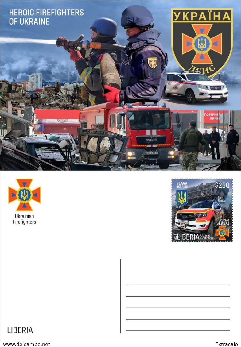 Liberia 2022 Stationery Cards MNH Heroic Firefighters of Ukraine Fire Engines Collection Set 6 Cards