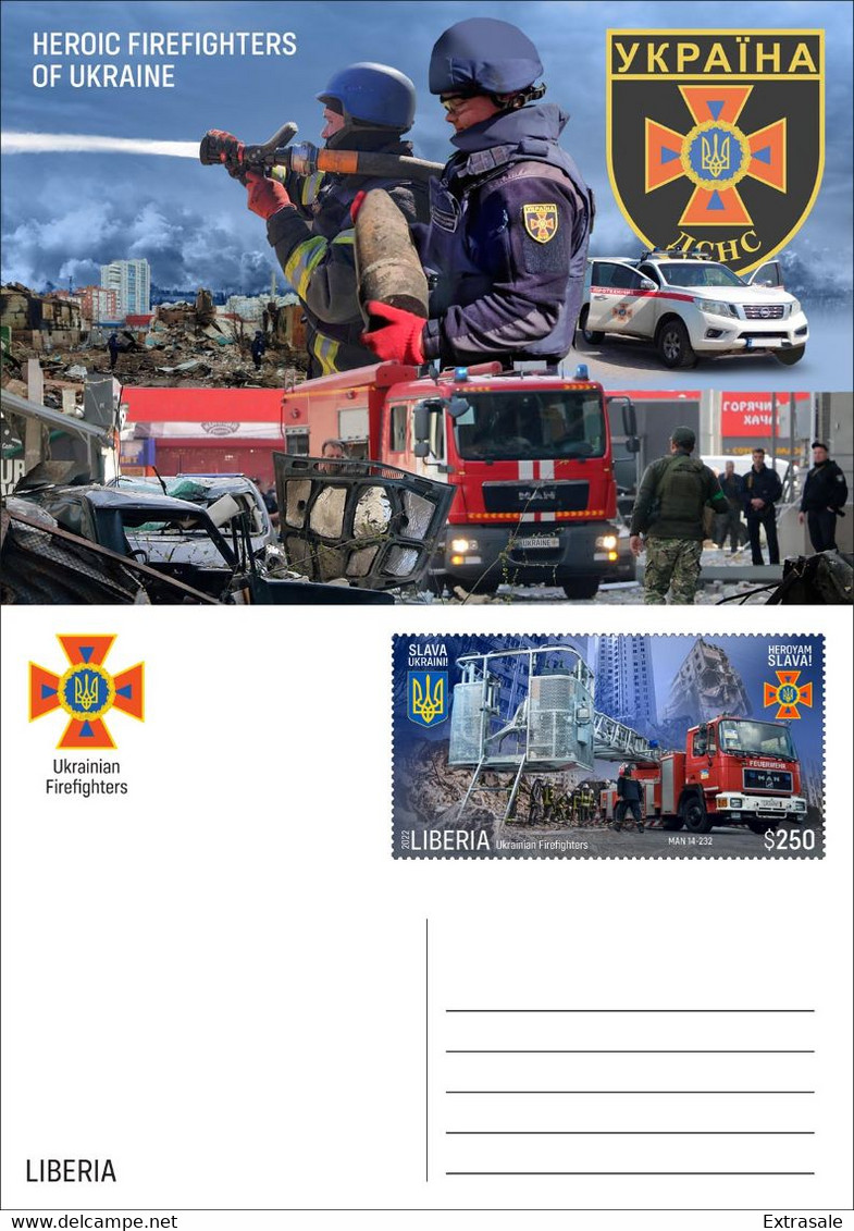 Liberia 2022 Stationery Cards MNH Heroic Firefighters of Ukraine Fire Engines Collection Set 6 Cards