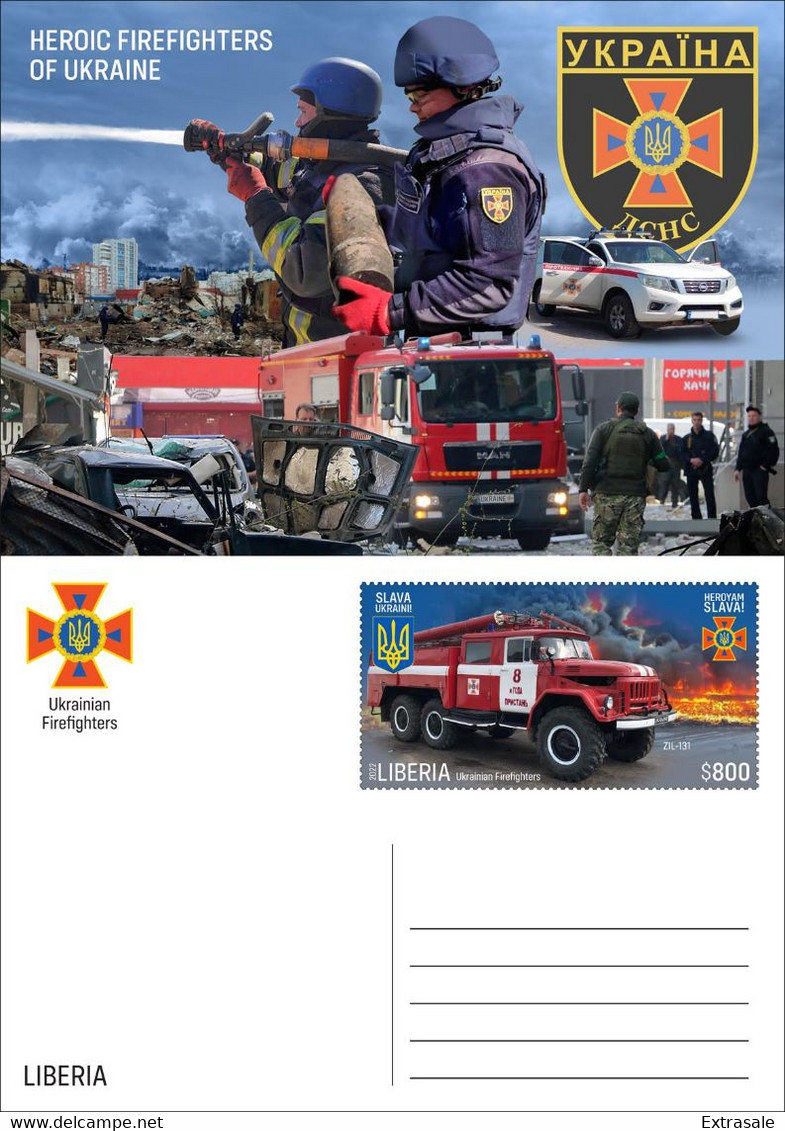 Liberia 2022 Stationery Cards MNH Heroic Firefighters of Ukraine Fire Engines Collection Set 6 Cards