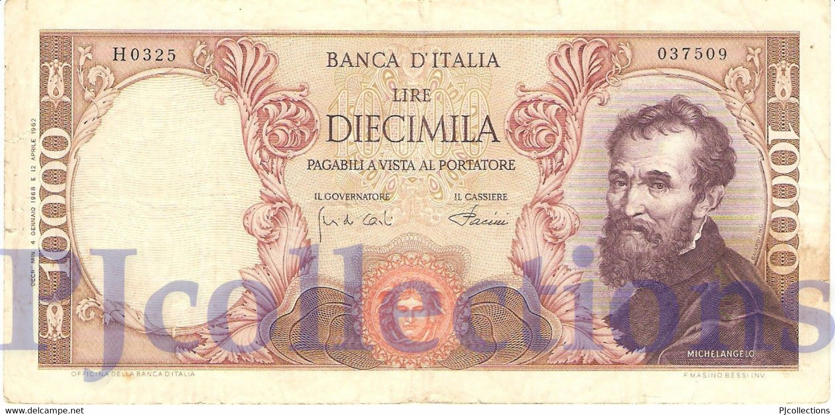 ITALY 10.000 LIRE 1968 PICK 97d AVF - 10.000 Lire