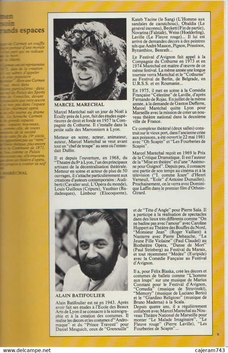 Programme : CARMEN, De Georges BIZET - PALAIS DES SPORTS 1981 - MARCEL MARECHAL - Musica
