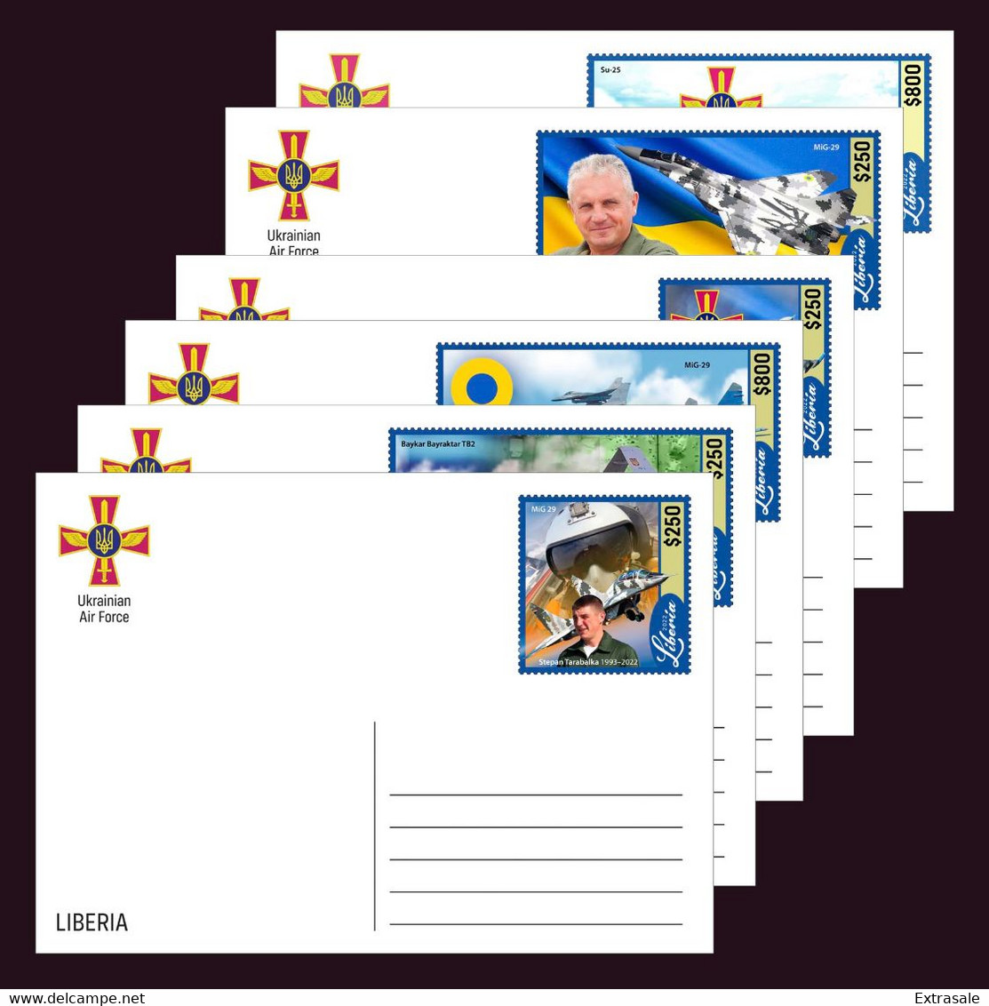 Liberia 2022 Stationery Cards MNH Ukrainian Airforce Heroes Collection Set Of 6 Cards - Liberia