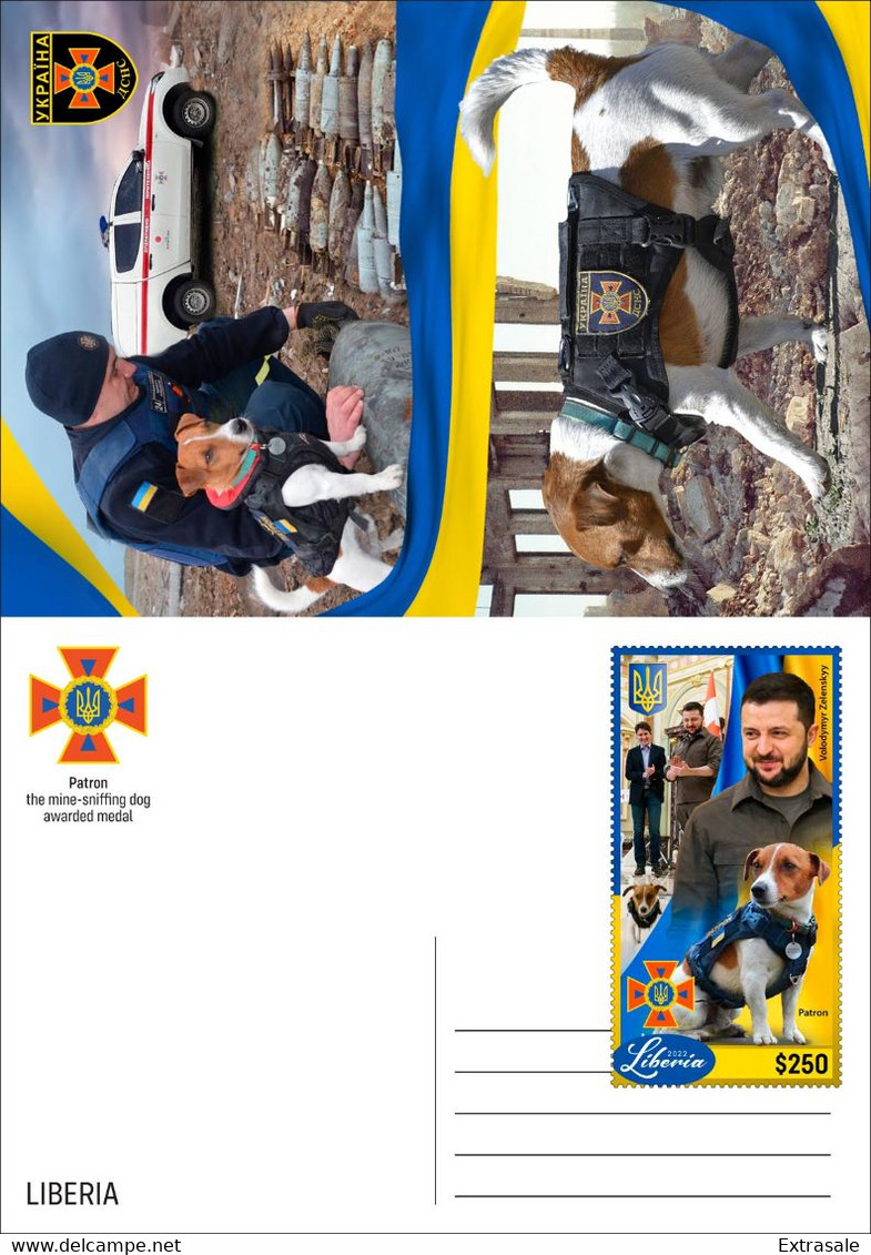 Liberia 2022 Stationery Cards MNH Dog Patron Awarded Medal By Volodymyr Zelenskyy Collection Set 6 Cards - Liberia