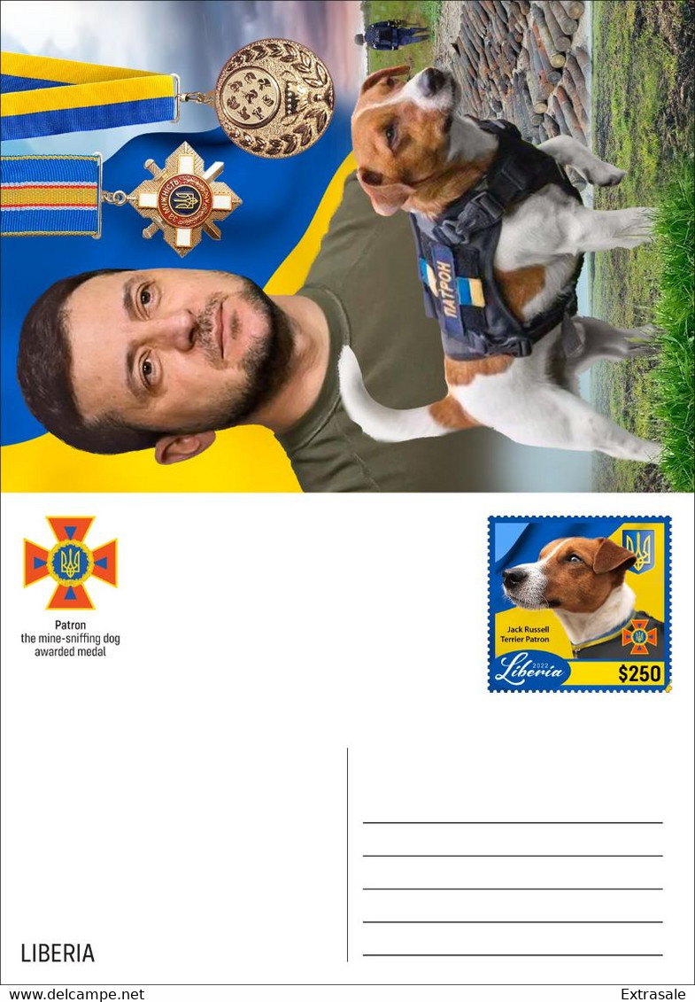 Liberia 2022 Stationery Cards MNH Dog Patron Awarded Medal by Volodymyr Zelenskyy Collection Set 6 Cards