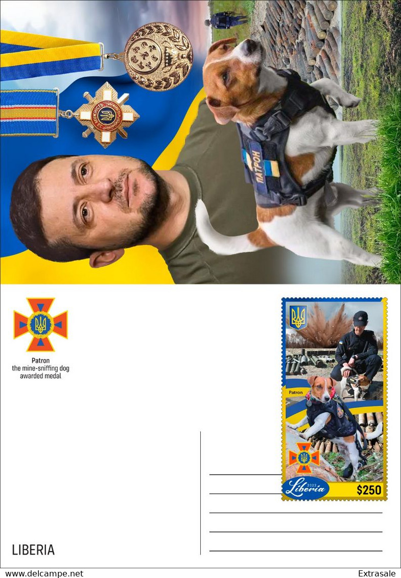 Liberia 2022 Stationery Cards MNH Dog Patron Awarded Medal by Volodymyr Zelenskyy Collection Set 6 Cards
