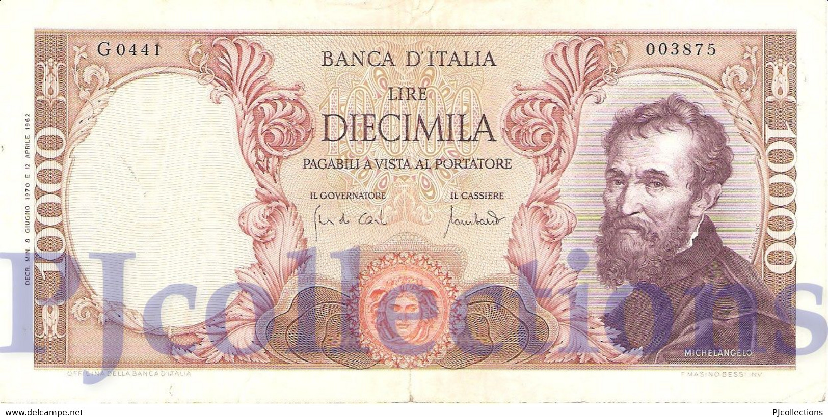 ITALY 10.000 LIRE 1970 PICK 97e VF - 10000 Lire