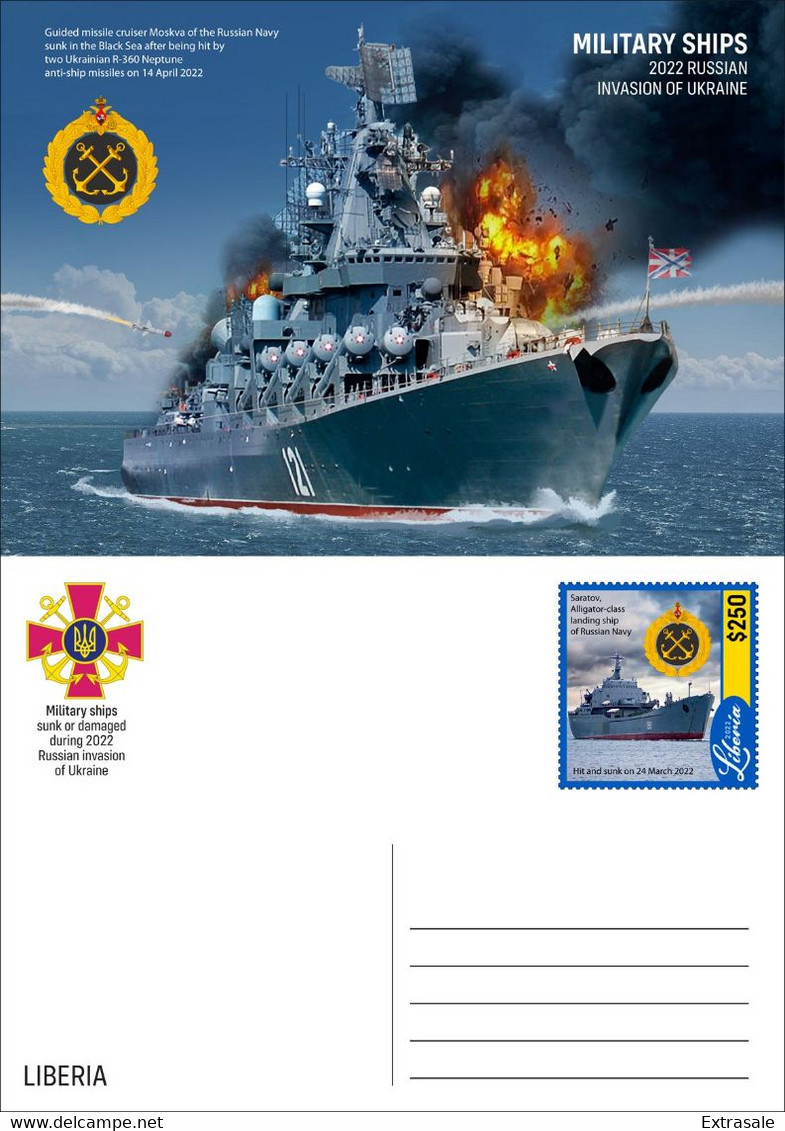 Liberia 2022 Stationery Cards MNH Military Ships Warship Moskva Russian Invasion In Ukraine Collection Set Of 6 Cards - Liberia