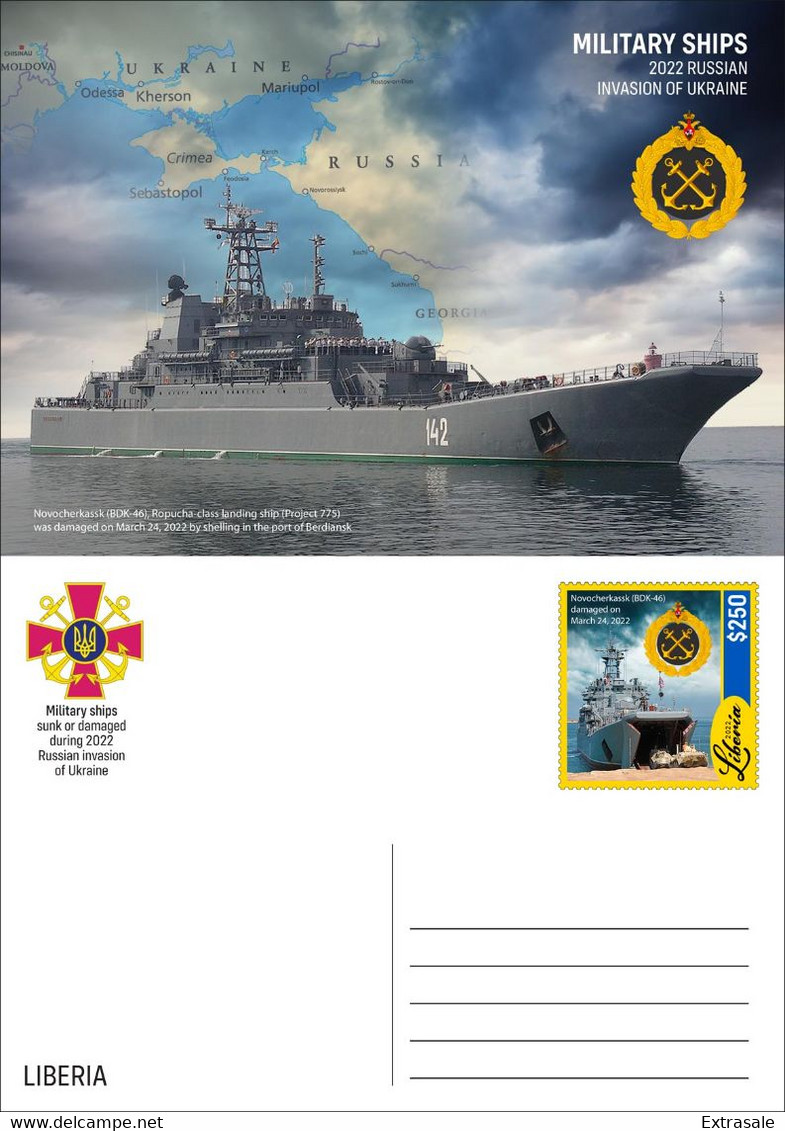 Liberia 2022 Stationery Cards MNH Military Ships Warship Moskva Russian Invasion in Ukraine Collection Set of 6 Cards