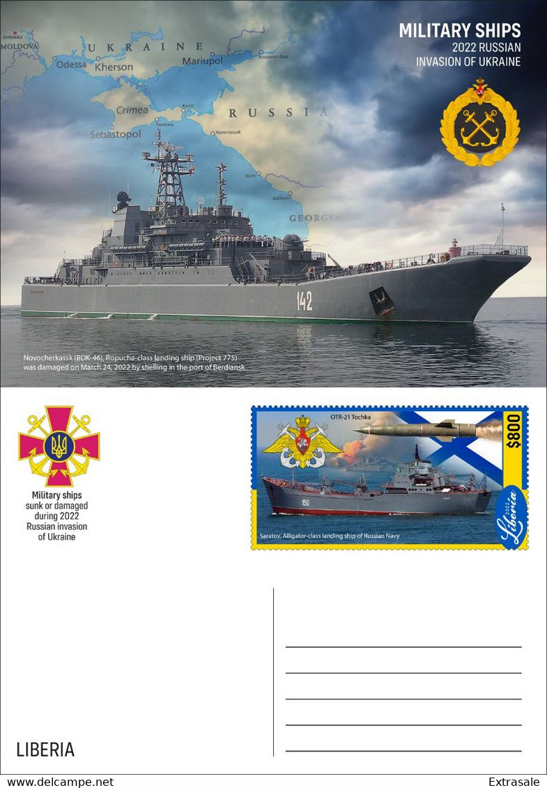 Liberia 2022 Stationery Cards MNH Military Ships Warship Moskva Russian Invasion in Ukraine Collection Set of 6 Cards