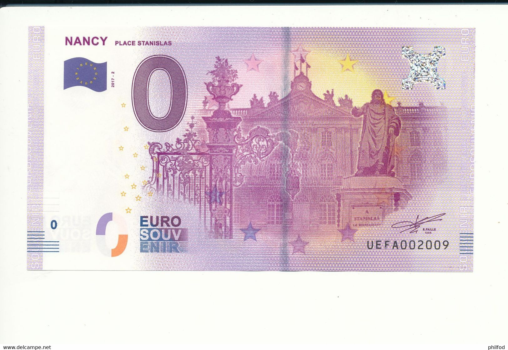 Billet Souvenir - 0 Euro - UEFA - 2017-2 - NANCY PLACE STANISLAS -  N° 2009 - Billet épuisé - Alla Rinfusa - Banconote