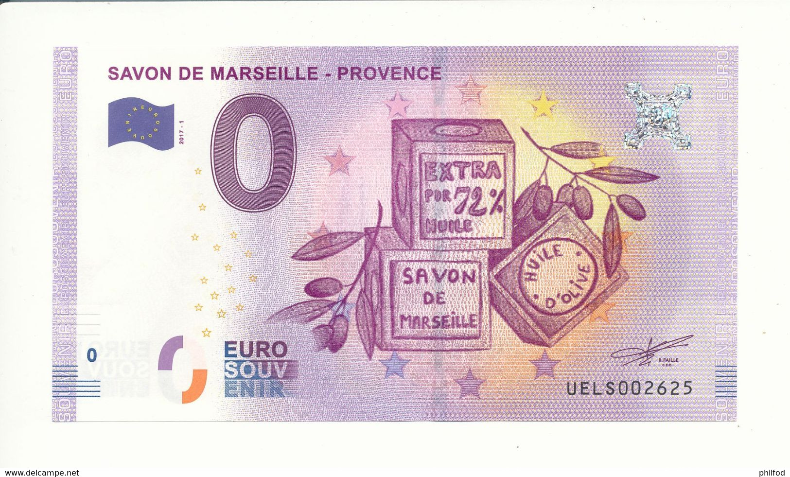 Billet Souvenir - 0 Euro - UELS - 2017-1 - SAVON DE MARSEILLE - PROVENCE -  N° 2625 - Alla Rinfusa - Banconote