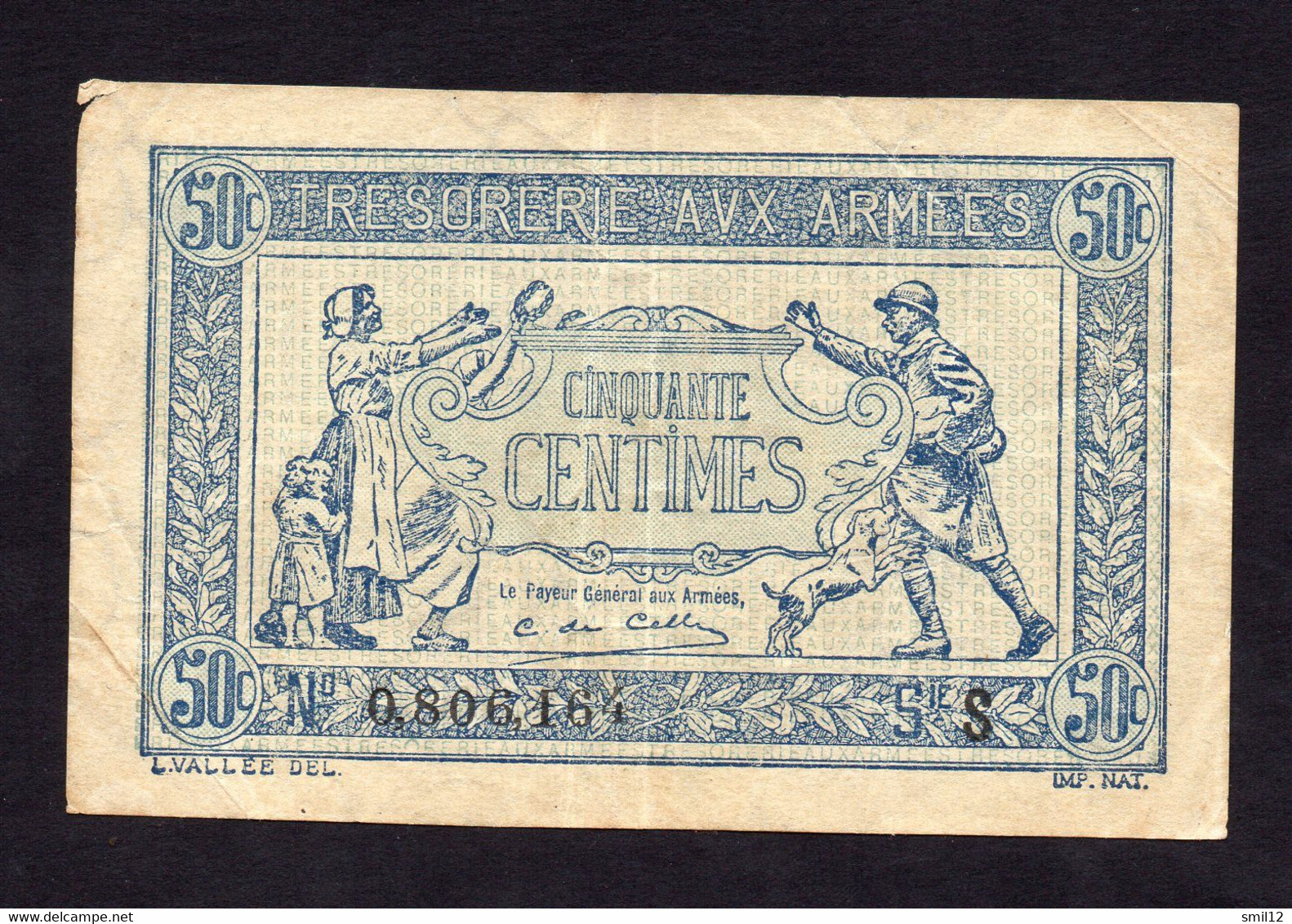 Trésorerie Aux Armées - 50 Centimes - Lettre S - - 1917-1919 Trésorerie Aux Armées