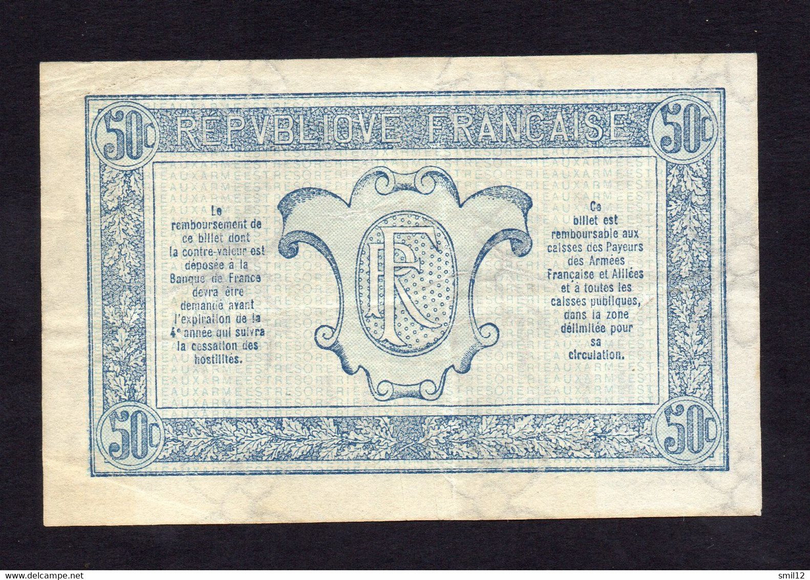 Trésorerie Aux Armées - 50 Centimes - Lettre S (2) - 1917-1919 Armeekasse