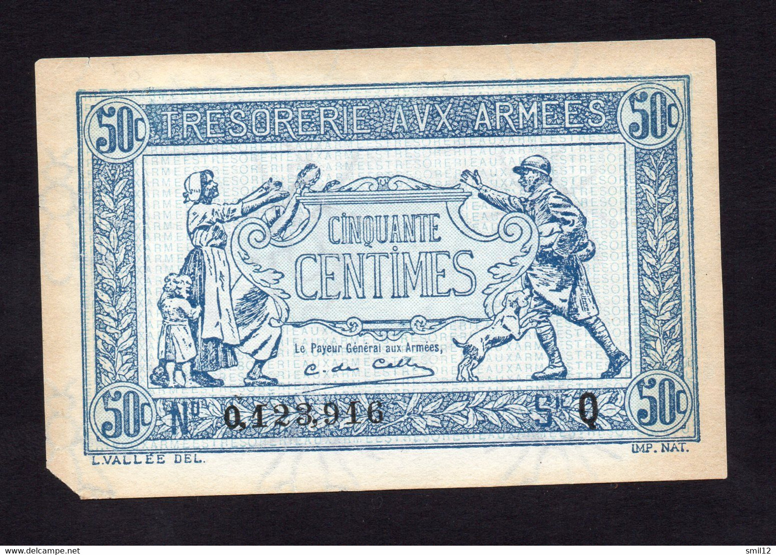 Trésorerie Aux Armées - 50 Centimes - Lettre Q (petit Manque) - 1917-1919 Armeekasse