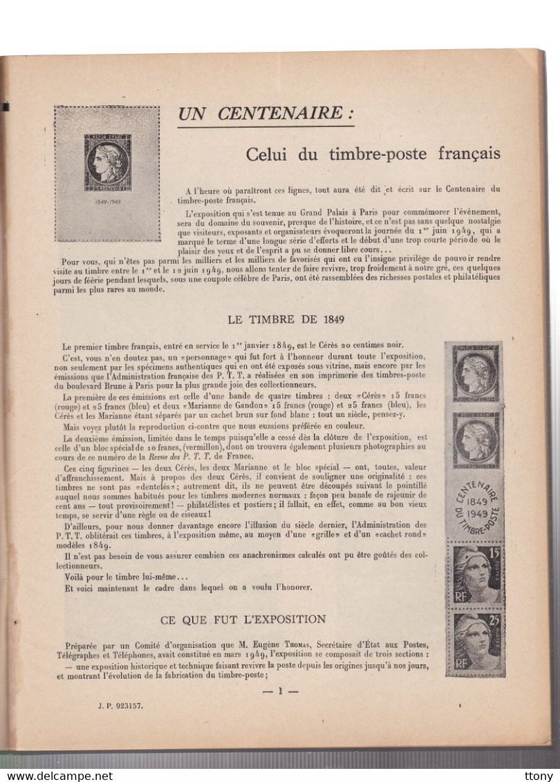 Une revue des PTT de France année  1949   n° 3  numéro spéciale centenaire du timbre  59 pages