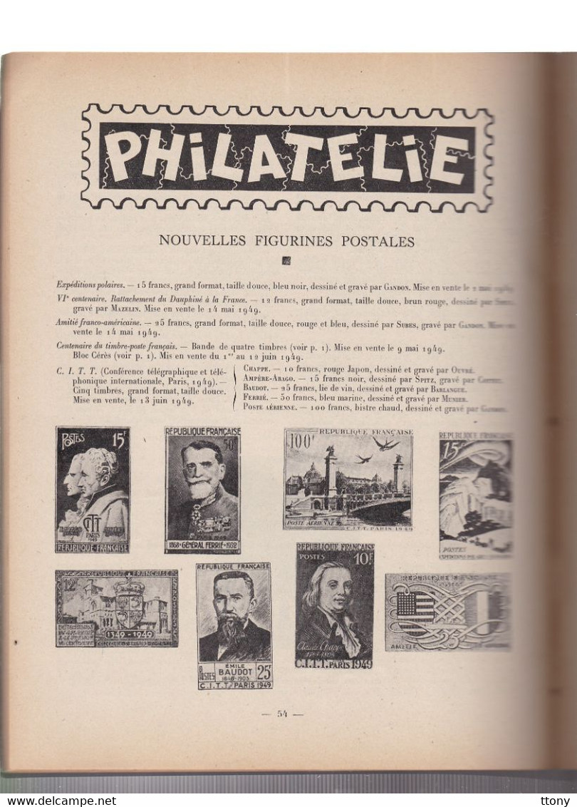 Une revue des PTT de France année  1949   n° 3  numéro spéciale centenaire du timbre  59 pages