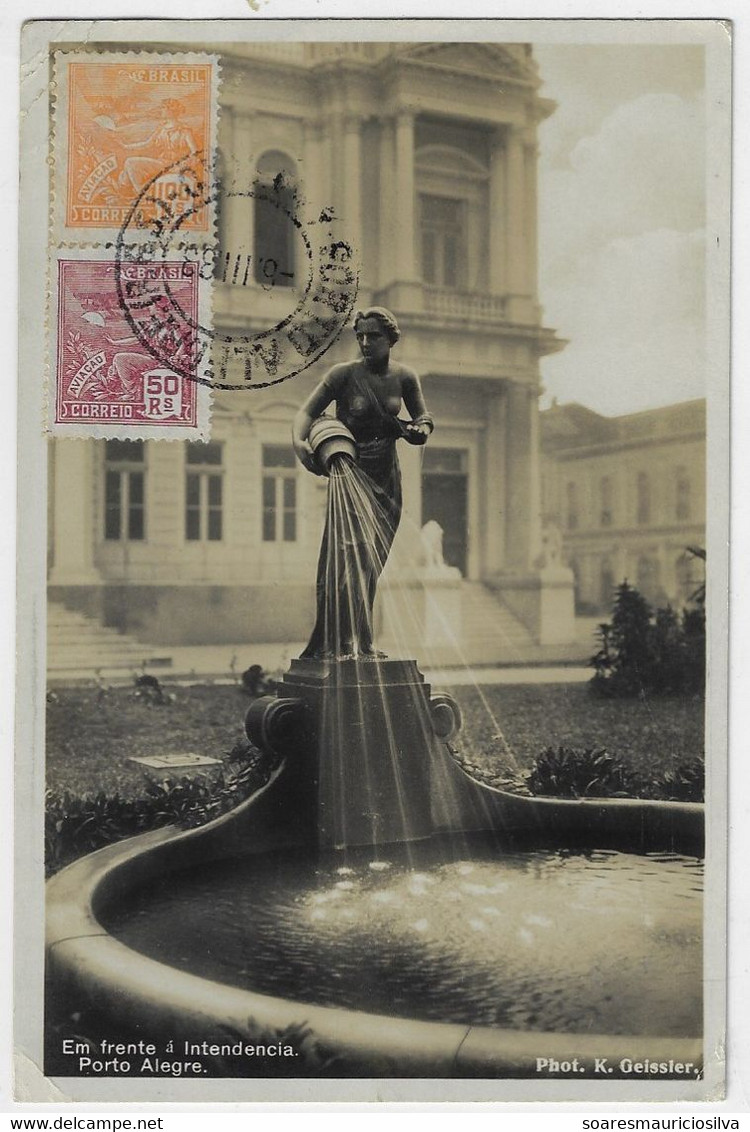 Brazil 1933 Postcard The Samaritan Fountain In Front Of The Intendency Porto Alegre Publisher Krahe & Cia Photo Geissler - Porto Alegre