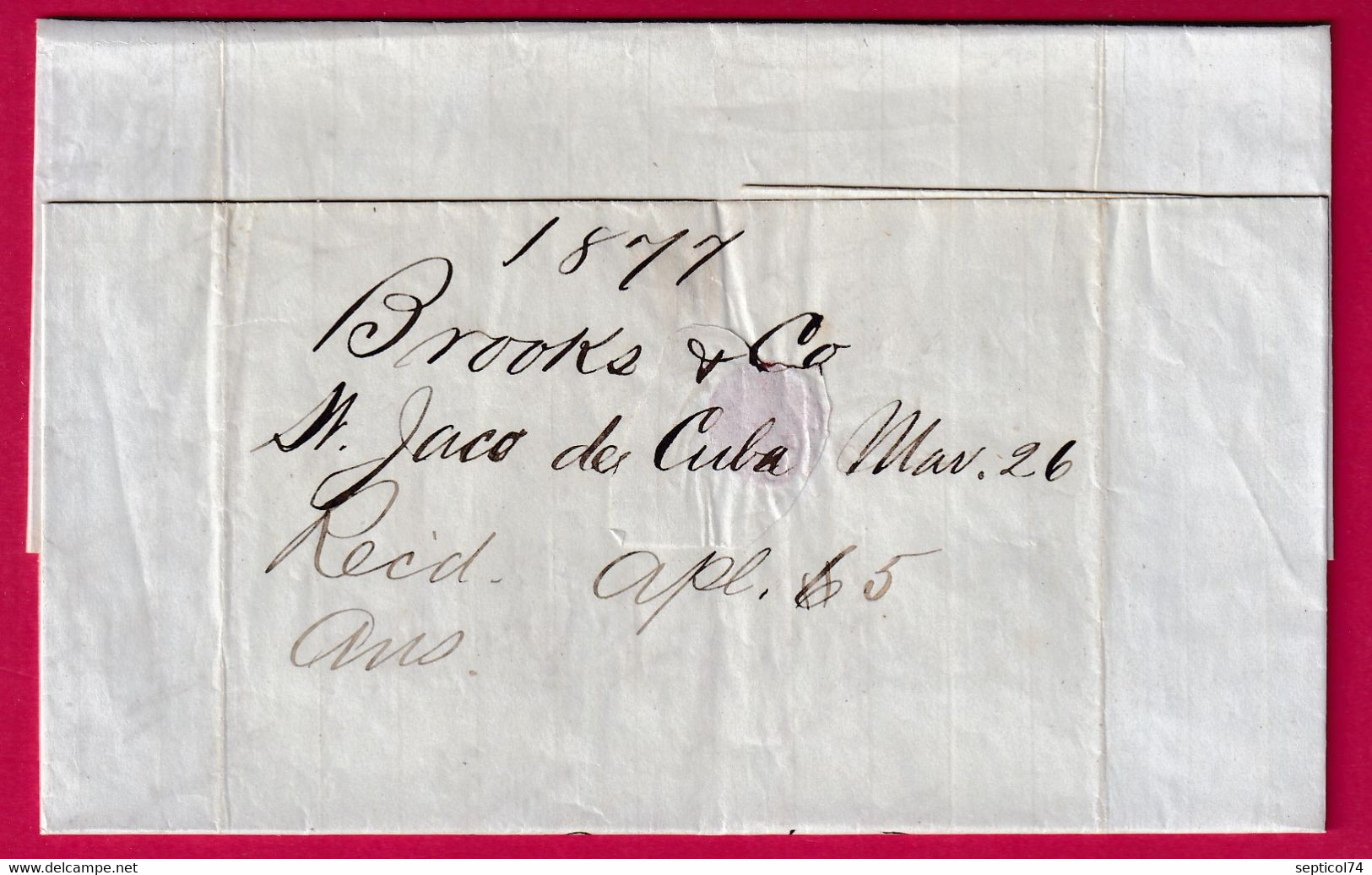 LETTRE DE CUBA ST JAGO DE CUBA GUANTANAMO 1877 VIA HAVANA NEW YORK DUE 5 CENTS LETTRE COVER FRANCE - Voorfilatelie