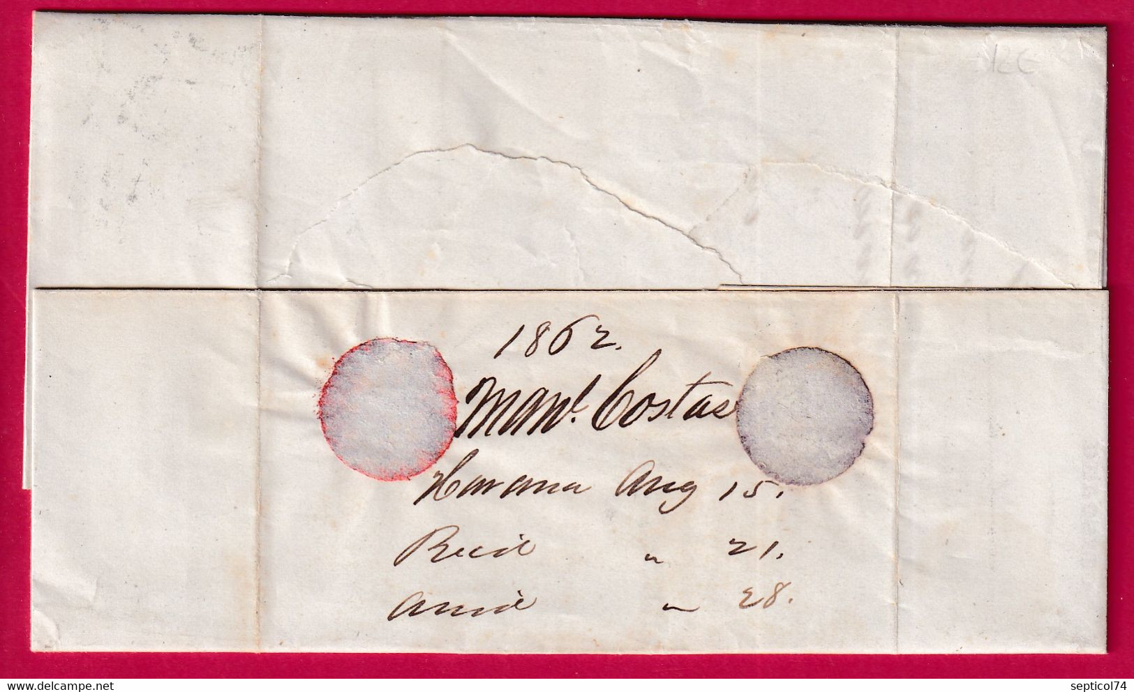 LETTRE DE CUBA LA HAVANE HAVANA 1862 POUR NEW YORK USA STEALSHIP 20 LETTRE COVER FRANCE - Voorfilatelie