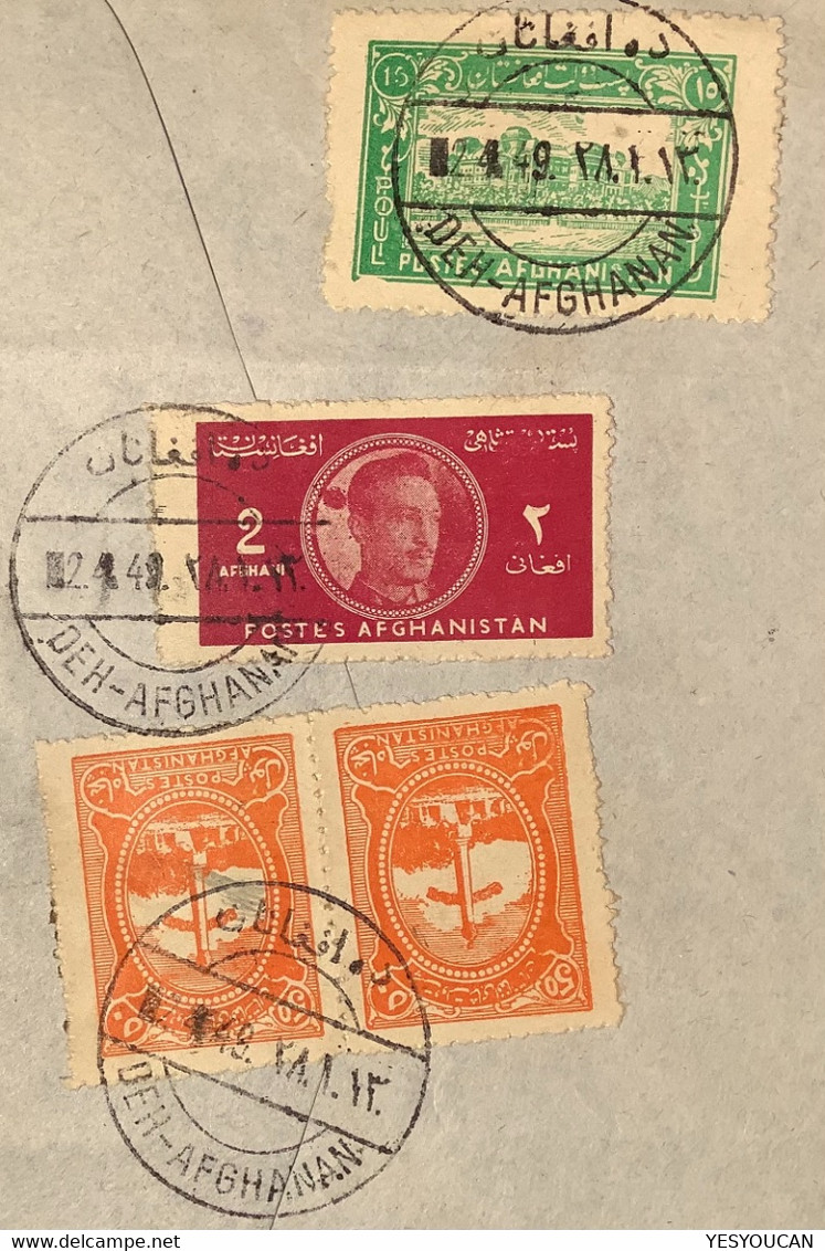 „DEH AFGHANAN 1949“ Cds XF Strikes Air Mail Cover>Zürich, Schweiz Frkg With Various VARIETIES ! (Brief Afghanistan - Afganistán