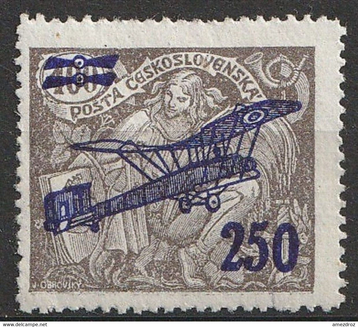 Tchécoslovaquie 1922 N° 204 (n) No Gum Surcharge Avion (H7) - Poste Aérienne