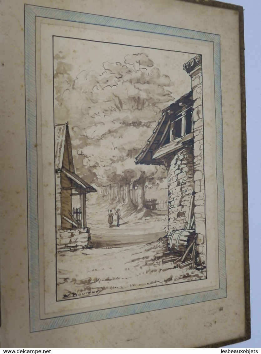 *PETIT TABLEAU ENCRE signé BOURDERY? sous Verre JUS de GRENIER COLLECTION    E