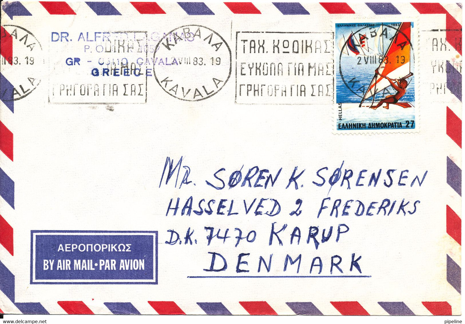 Greece Air Mail Cover Sent To Denmark 2-8-1983 Single Franked - Covers & Documents