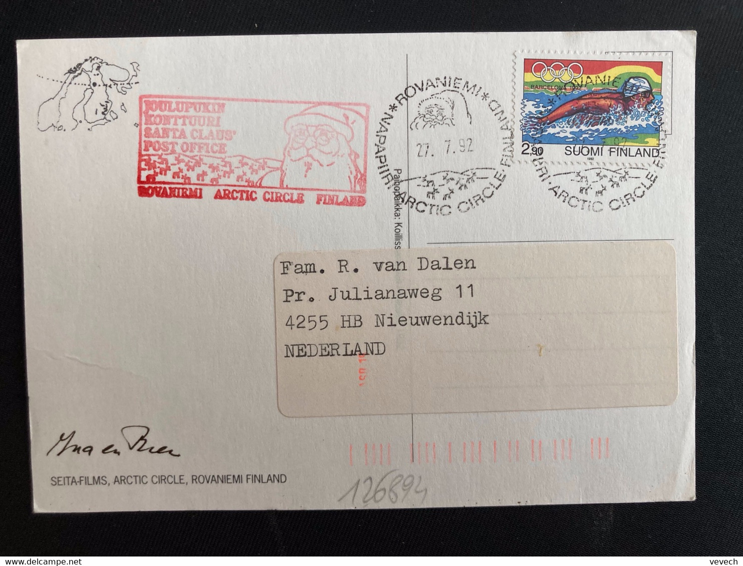 CP ROVANIEMI TP JO BARCELONA 1992 2,90 OBL.27?7 92 ROVANIEMI ARCTIC CIRCLE - Cartas & Documentos