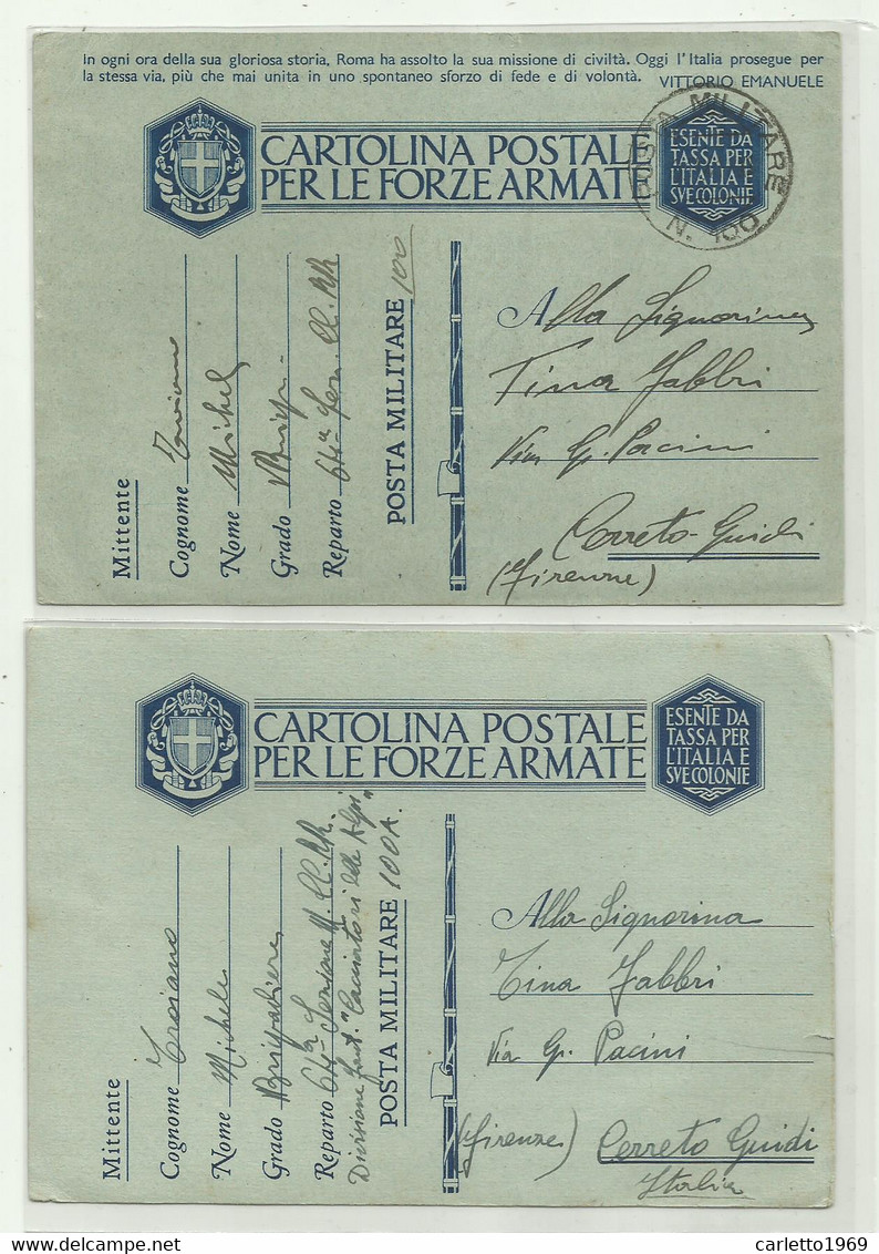 8  CARTOLINE POSTALI  PER LE FORZE ARMATE 1941/42/43 - Stamped Stationery