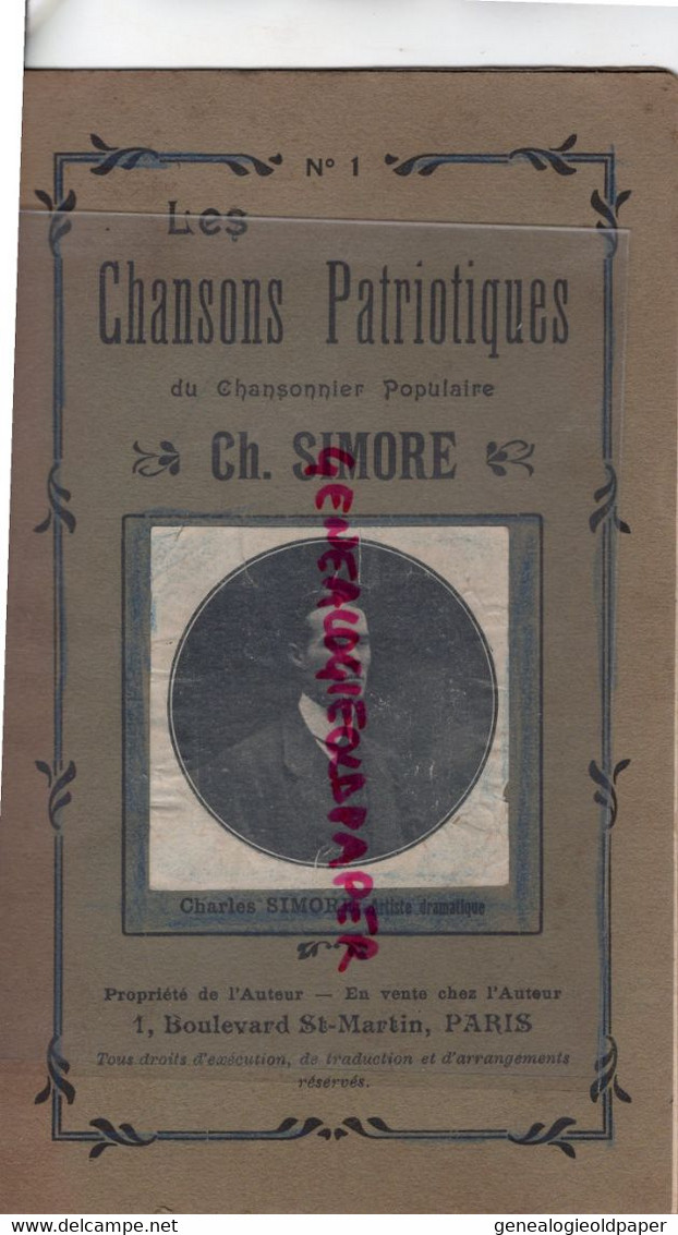 75- PARIS- CHANSONS PATRIOTIQUES- CH. SIMORE- IMPRIMERIE A. PERUSSON 53 RUE DU TEMPLE- GUERRE 1914-1918-MUGUET MAI- - Ile-de-France