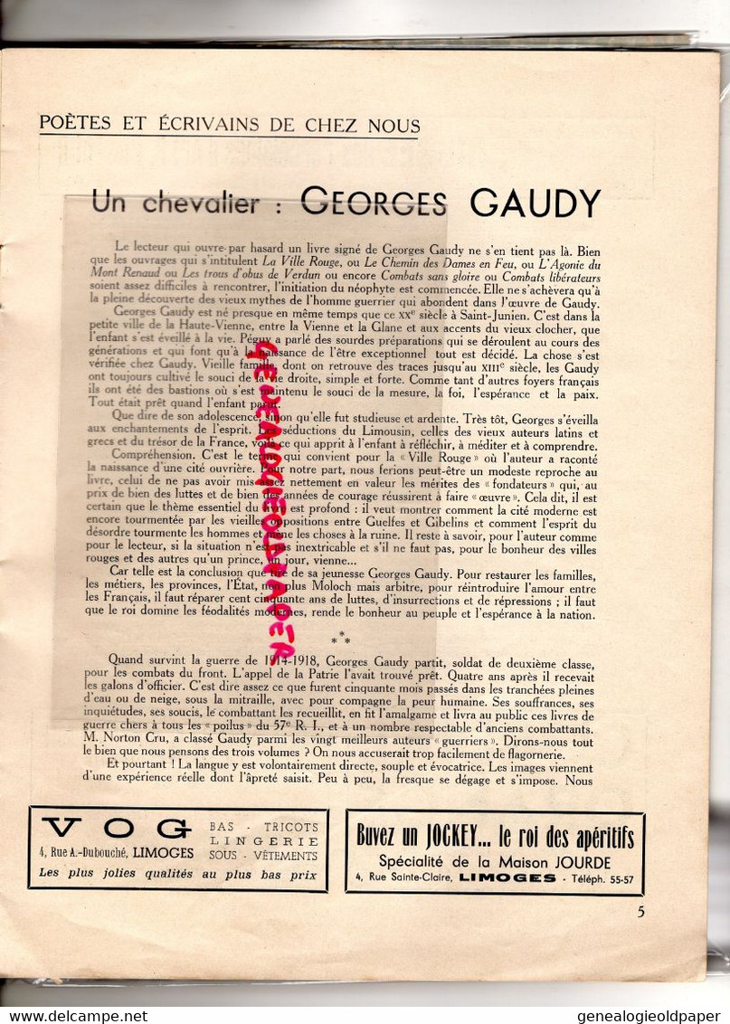 19- TULLE- RARE REVUE HORIZONS DU LIMOUSIN ET DE LA MARCHE-N° 5-1950-GEORGES GAUDY ST SAINT JUNIEN-AMBAZAC-COMPREIGNAC - Limousin