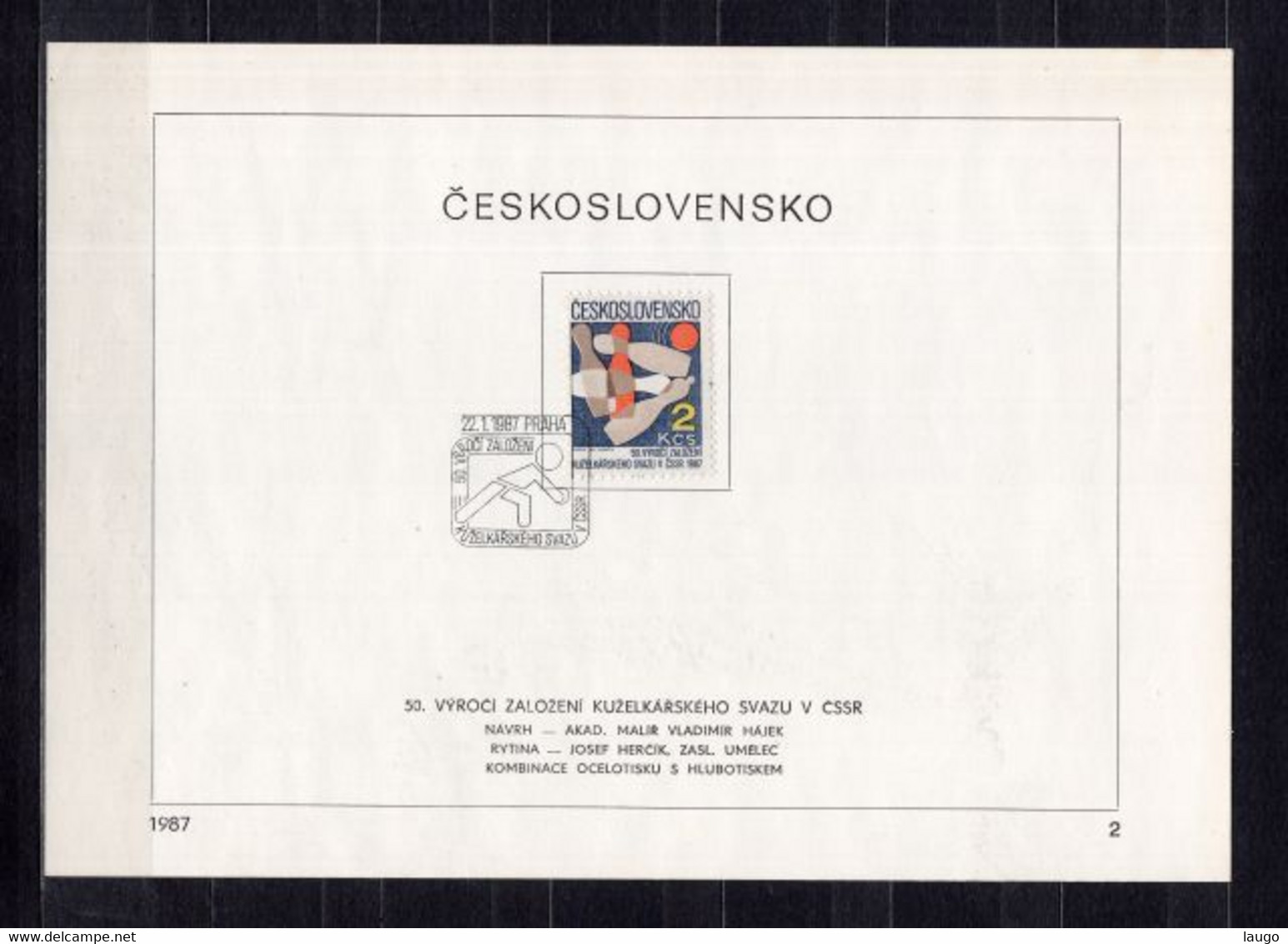 Czechoslovakia First Day Sheet  Mi 2895 Sport Bowling 1987 - Bowls