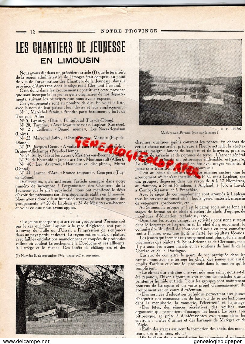 87- LIMOGES-LIMOUSIN-REVUE NOTRE PROVINCE-JANVIER 1943-D' ARSONVAL-TULLE-MEZIERES EN BRENNE CHANTIERS JEUNESSE-PLUYAUD