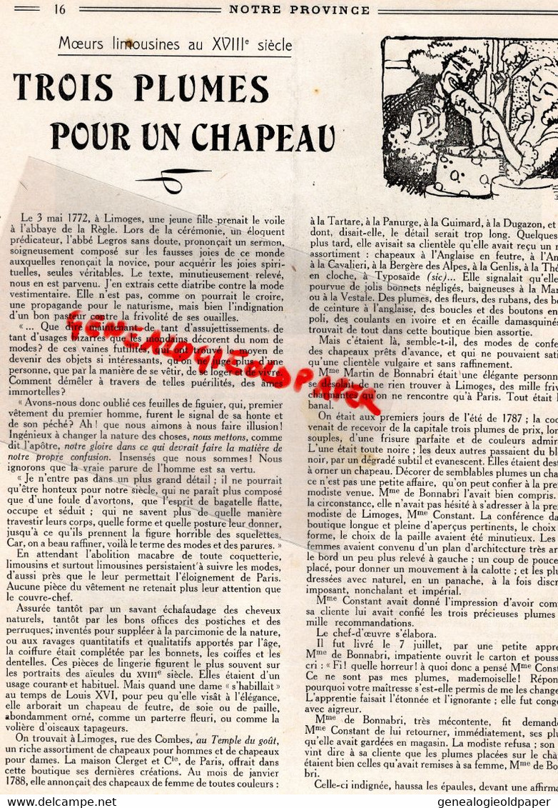 87- LIMOGES-LIMOUSIN-REVUE NOTRE PROVINCE-JANVIER 1943-D' ARSONVAL-TULLE-MEZIERES EN BRENNE CHANTIERS JEUNESSE-PLUYAUD