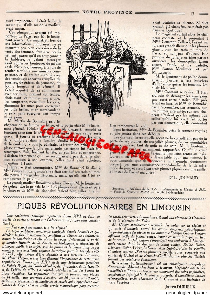 87- LIMOGES-LIMOUSIN-REVUE NOTRE PROVINCE-JANVIER 1943-D' ARSONVAL-TULLE-MEZIERES EN BRENNE CHANTIERS JEUNESSE-PLUYAUD