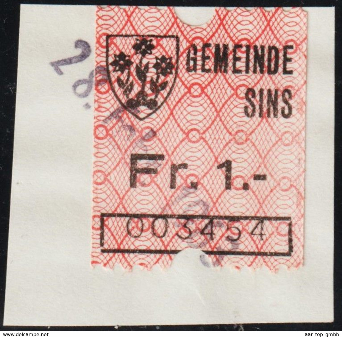 CH Heimat AG Sins 1963-02-28 Fiskalmarke 1Fr. Auf Briefstück - Fiscaux