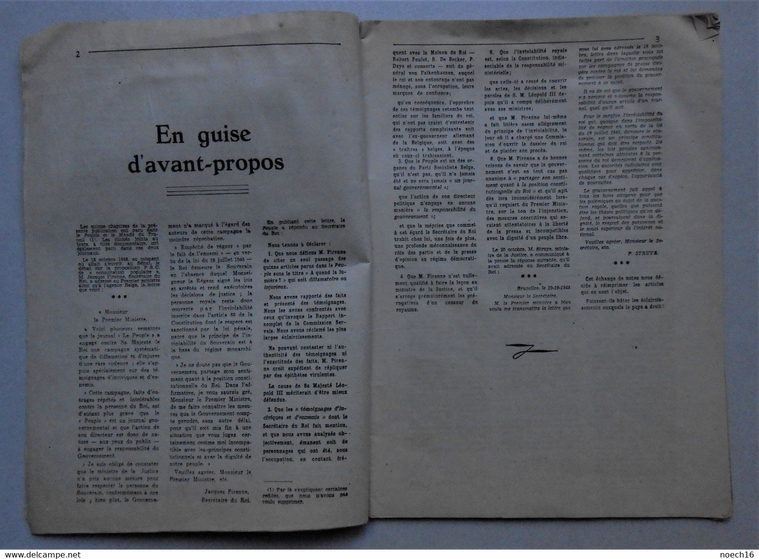 2 fascicules "La Question Royale" - A quand la Lumière ? / Faits et Témoignages