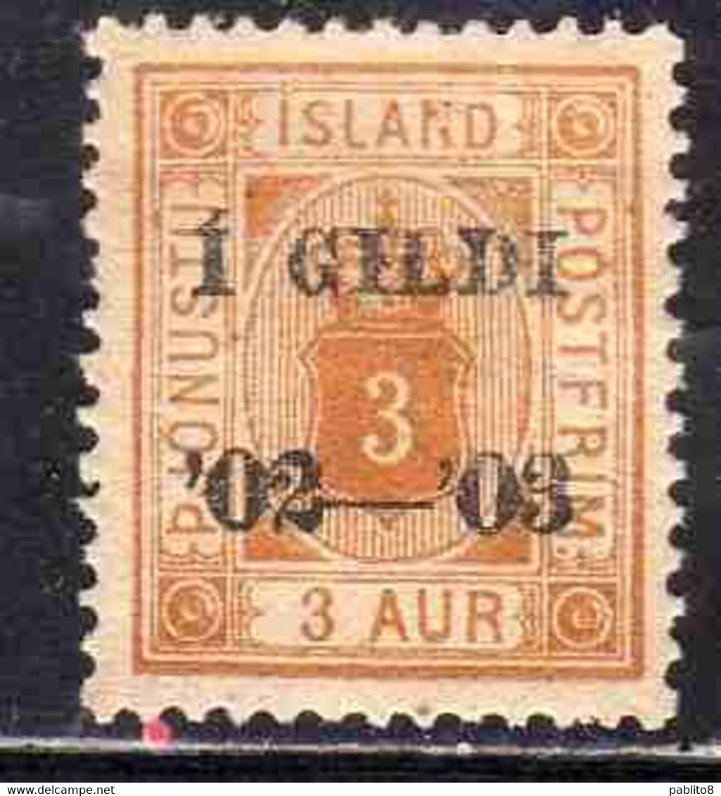 ISLANDA ICELAND ISLANDE 1902 1903 NUMERAL STAMPS OF 1882 - 1901 OVERPRINTED 1 GILDI SCOTT 49 3a MLH - Neufs