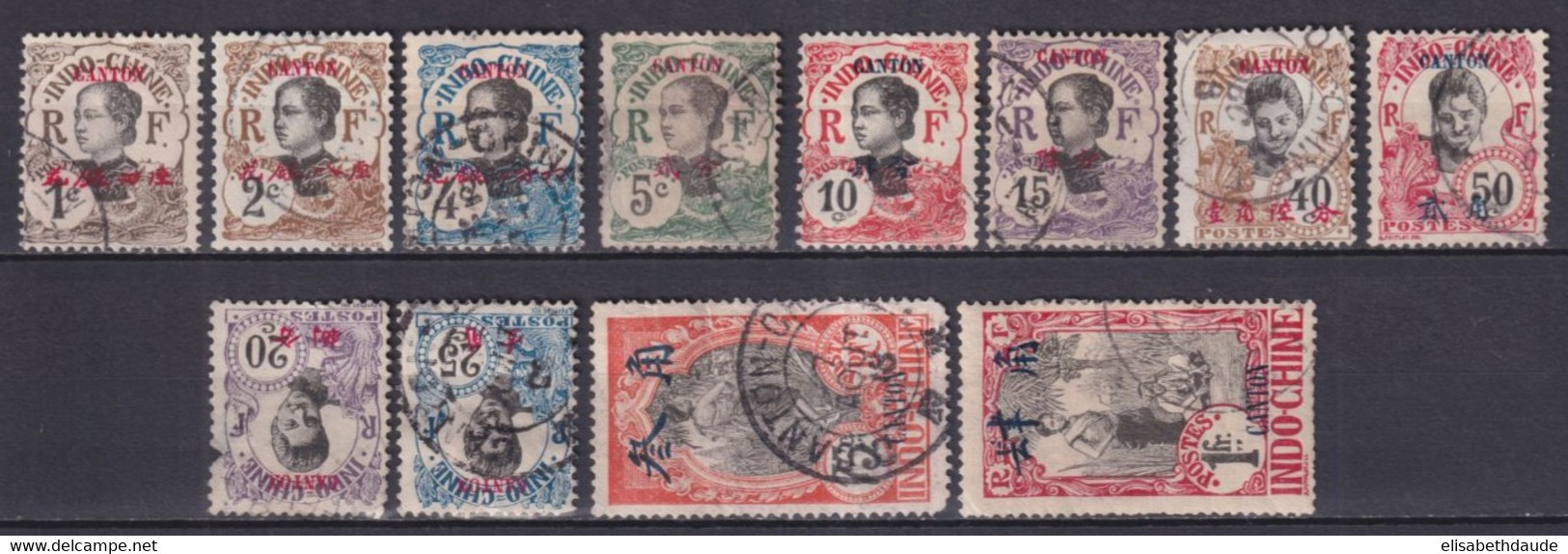 CHINE (CANTON) - 1908 - YVERT N° 50/55+60/61 OBLITERES ET 39/40+62/63 OBLITERES DEFECTUEUX - COTE = 100 EUR. - Usati