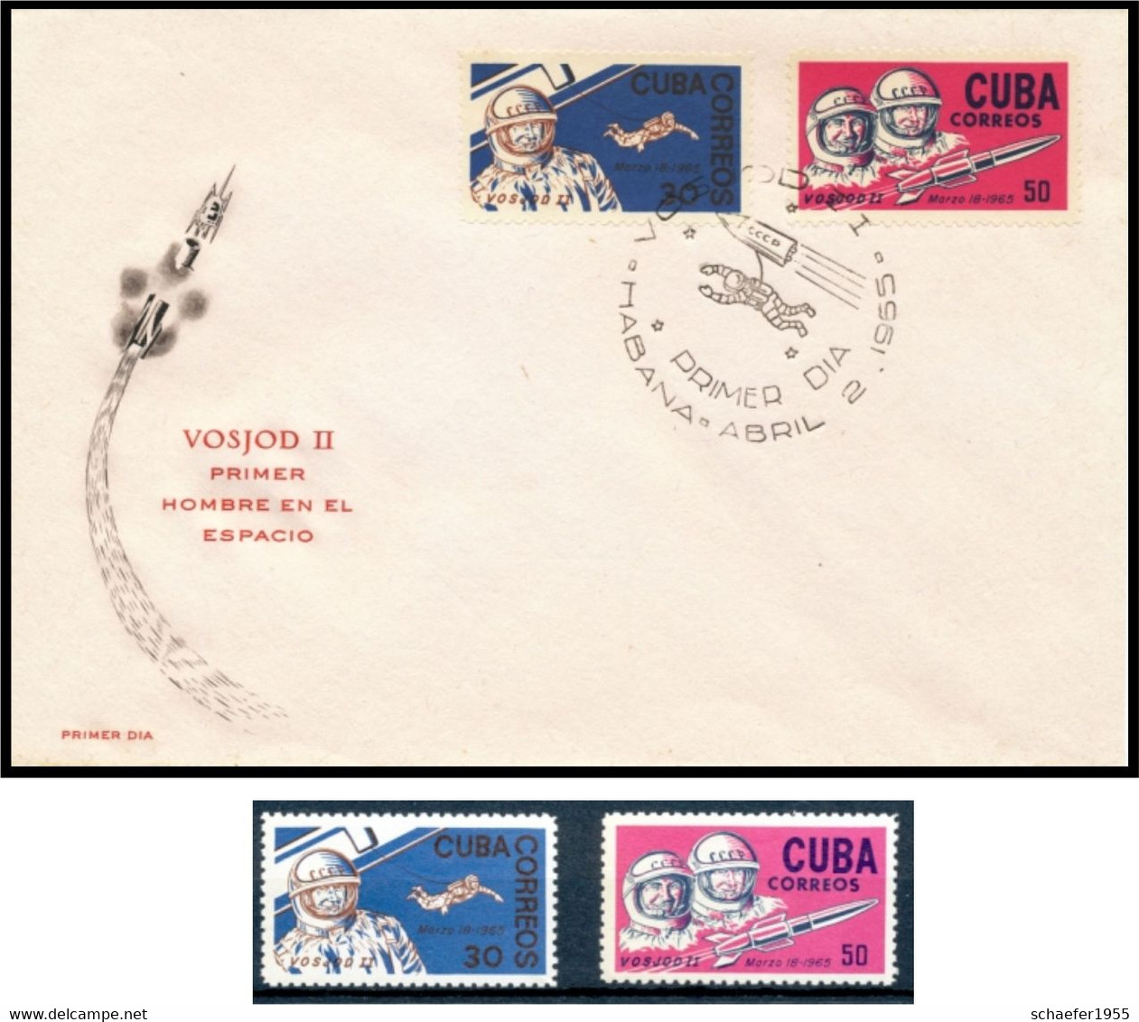 Cuba, Kuba 1965 FDC + Stamps VOSJOD II - North  America