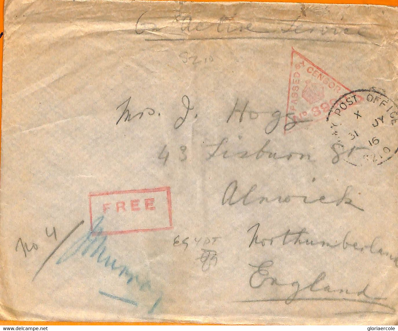 Aa0155 -  EGYPT - POSTAL HISTORY - FELDPOST Filed Mail  BRITISH FORCES - 1916 - 1915-1921 British Protectorate