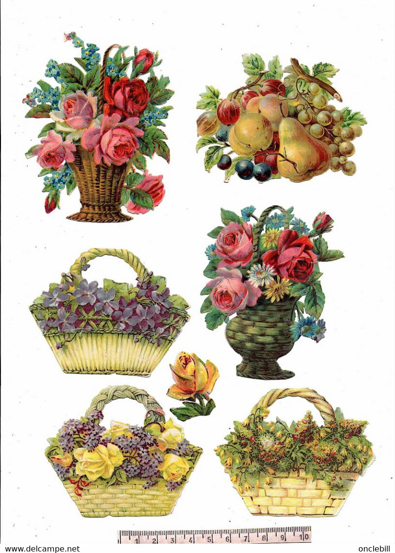 Lot 60 Découpis Gaufrés Ou Non Fleurs Fruits Roses Marguerites Muguet...1900 état Très Bon Voir Photos Recto Verso - Bloemen