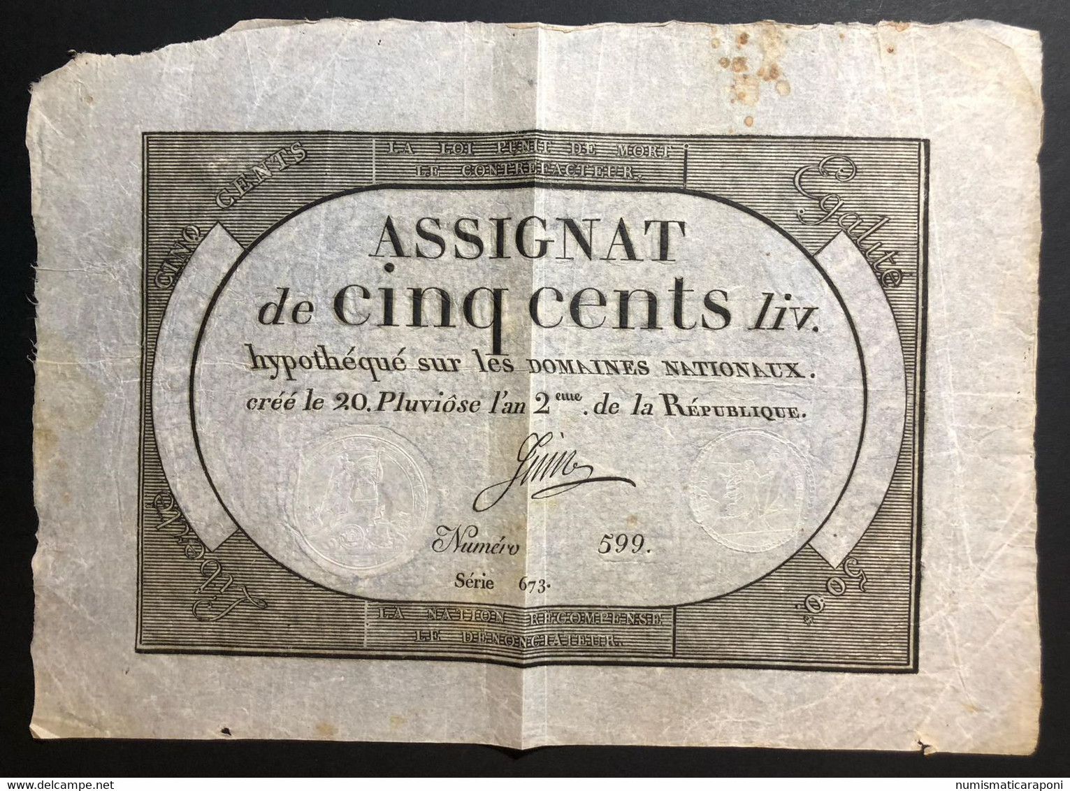 Francia France Assignat De 500 Livres L'an 2°serie 673 N°599 Lotto.3496 - ...-1889 Tijdens De XIXde In Omloop